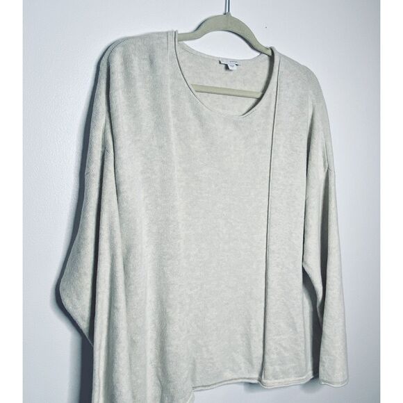 J Jill Pure Jill Oatmeal V Neck Long Sleeve Pullover Minimalist Cozy Sweater L - Picture 9 of 10